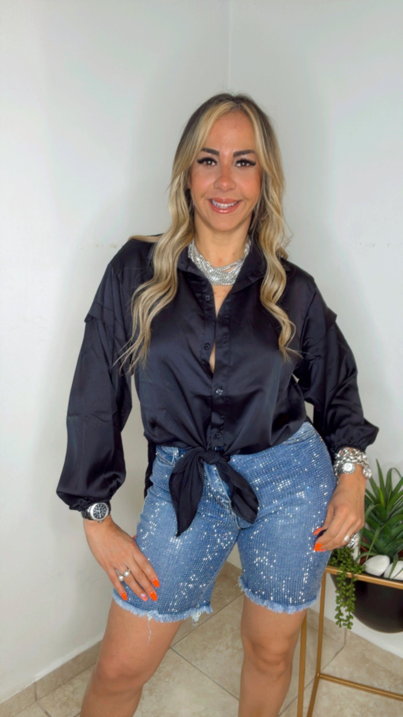Black Satin Blouse