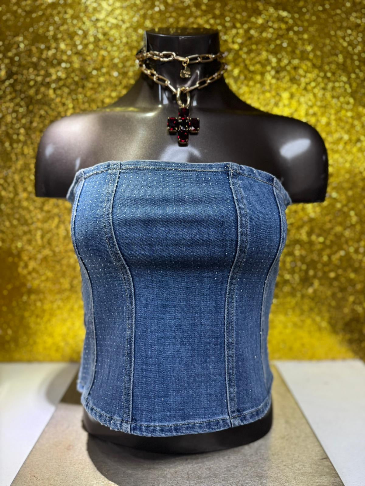 Denim Glam Tube Top