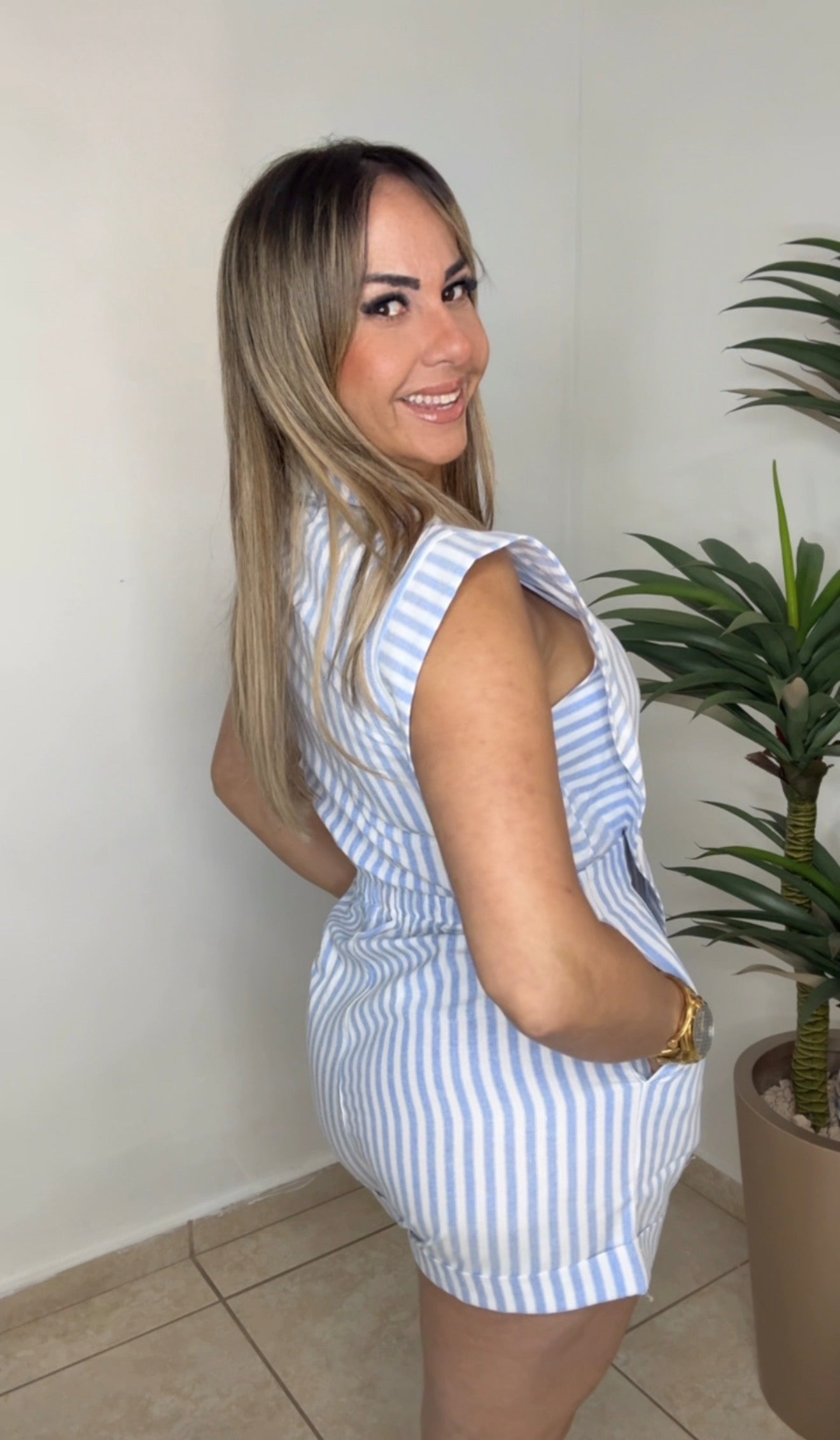Baby Blue Striped Romper