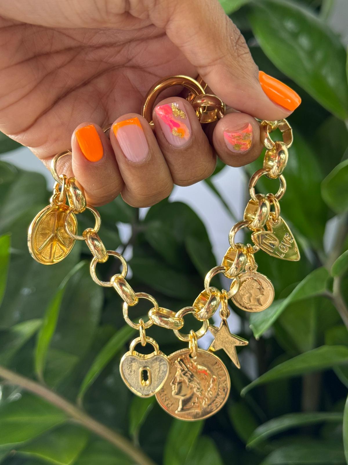 Pulsera Full Gold Charms Monedas Y Estrellas
