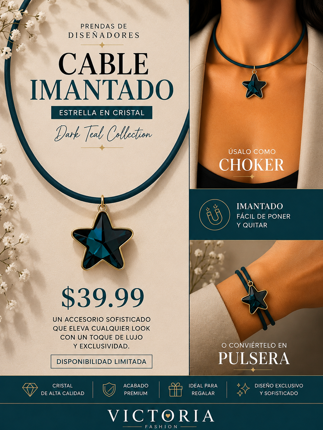 Cable Imantado Estrella En Cristal