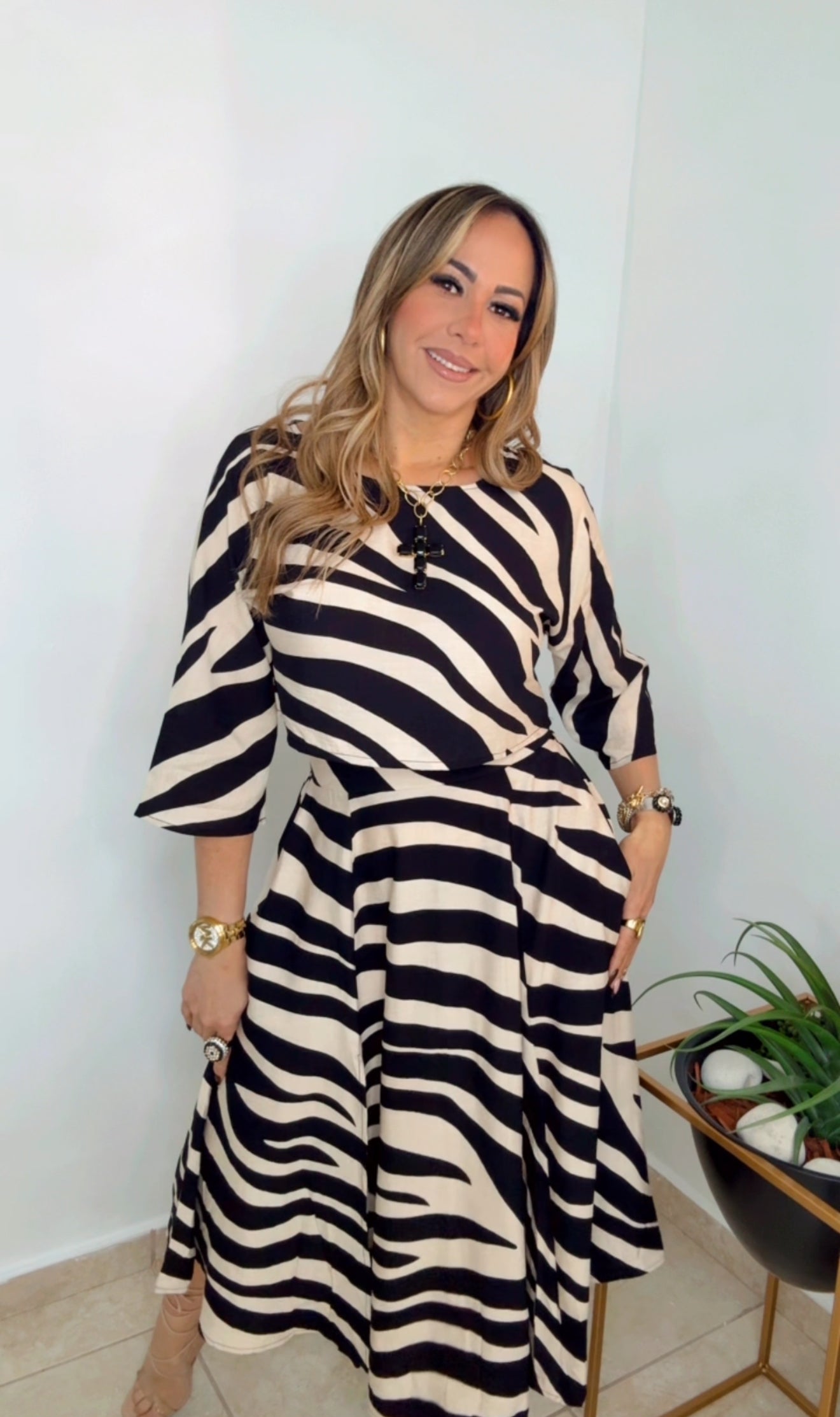 Black And Cream Skirt Set