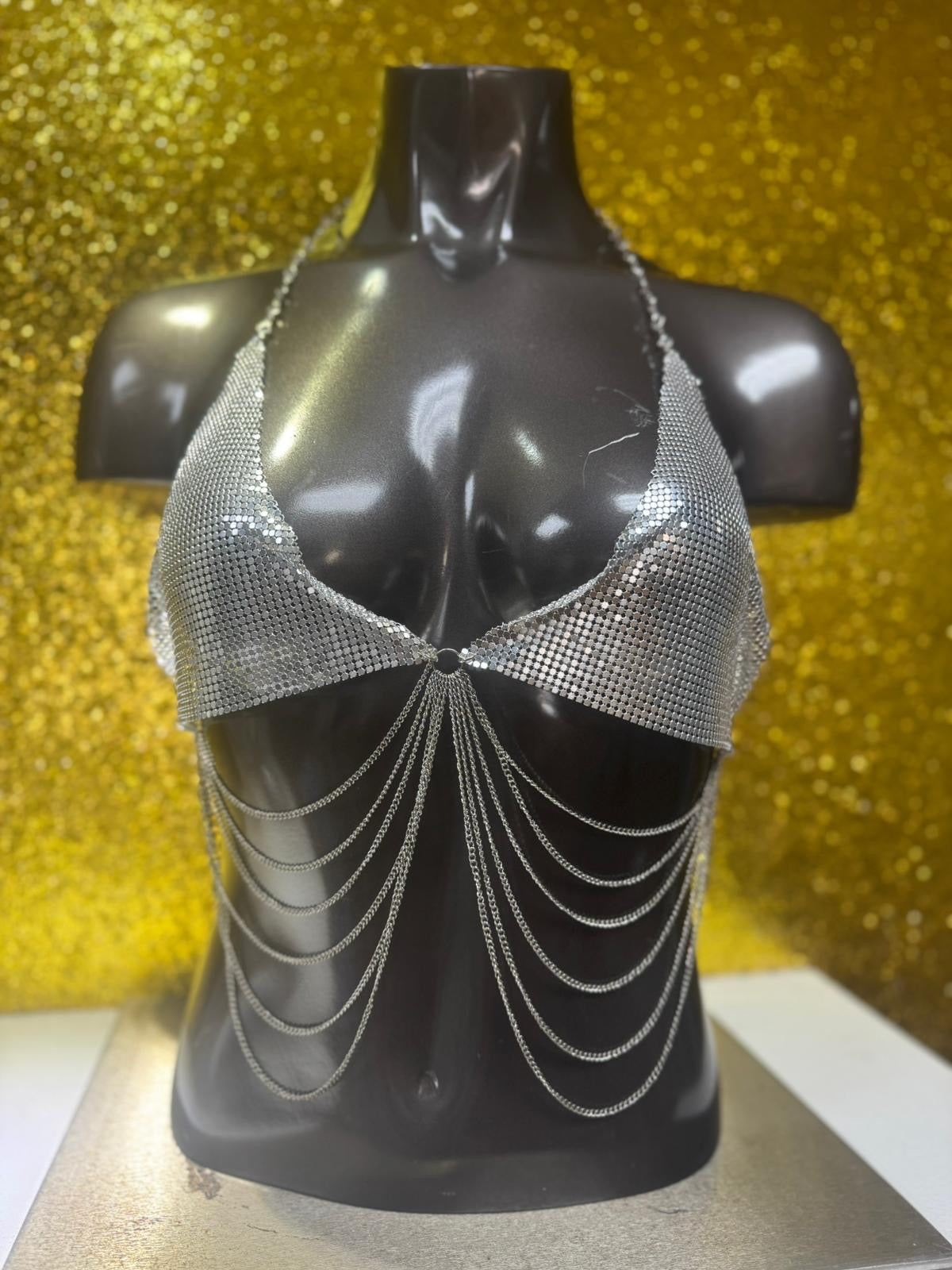 Silver Metallic Chain Crop Top (NO Cambio)