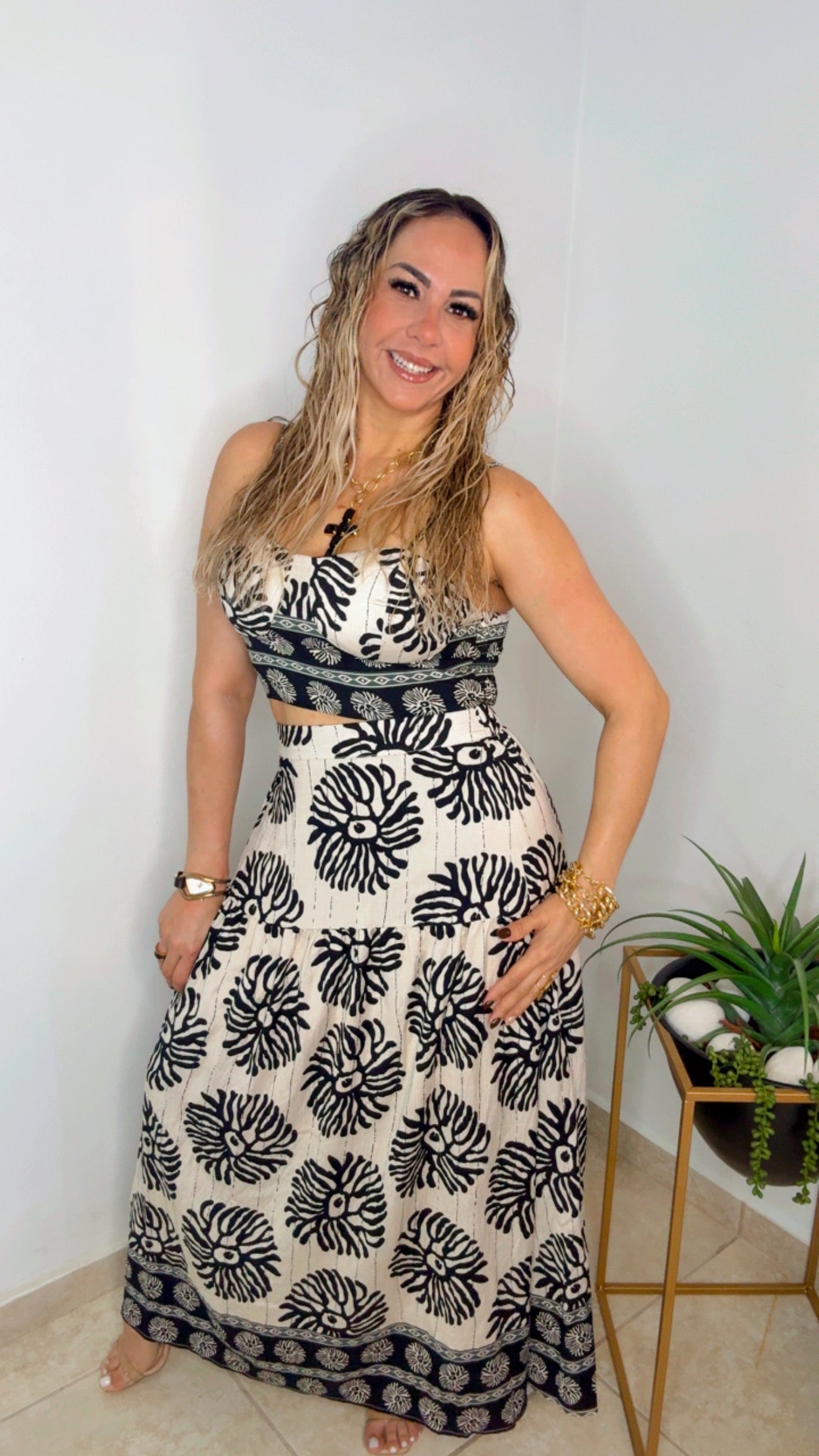 Black And Cream Skirt Set