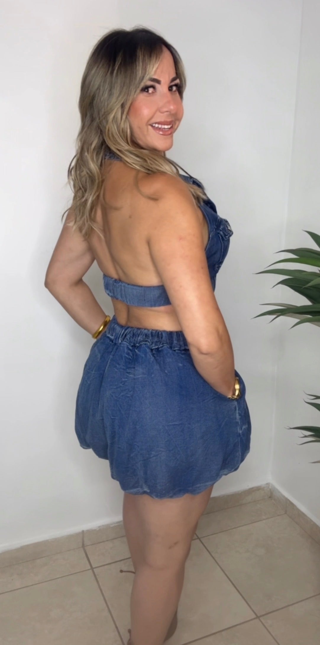 Denim Bloom Romper