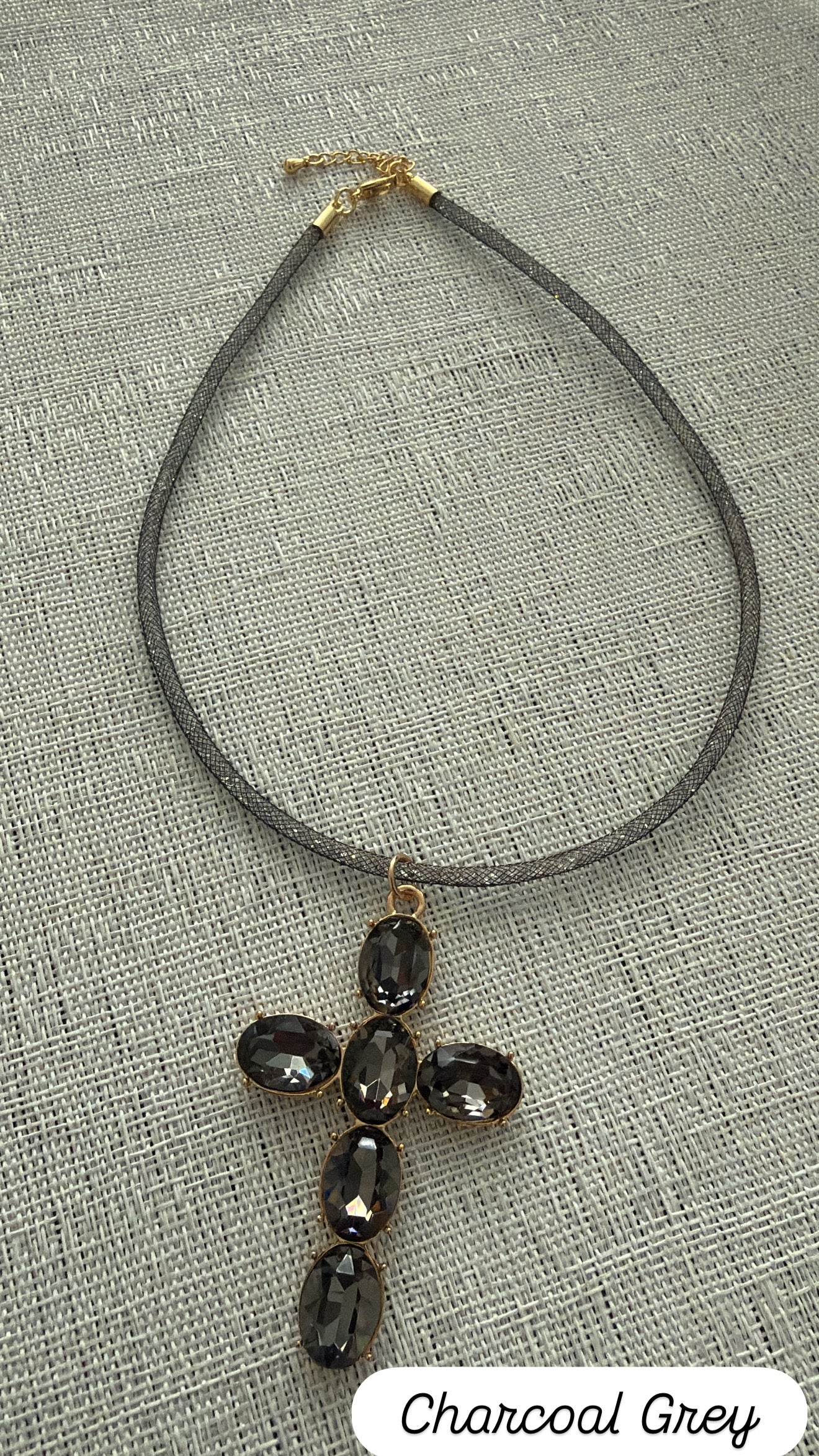 Collar Metalico Cruz Cristal