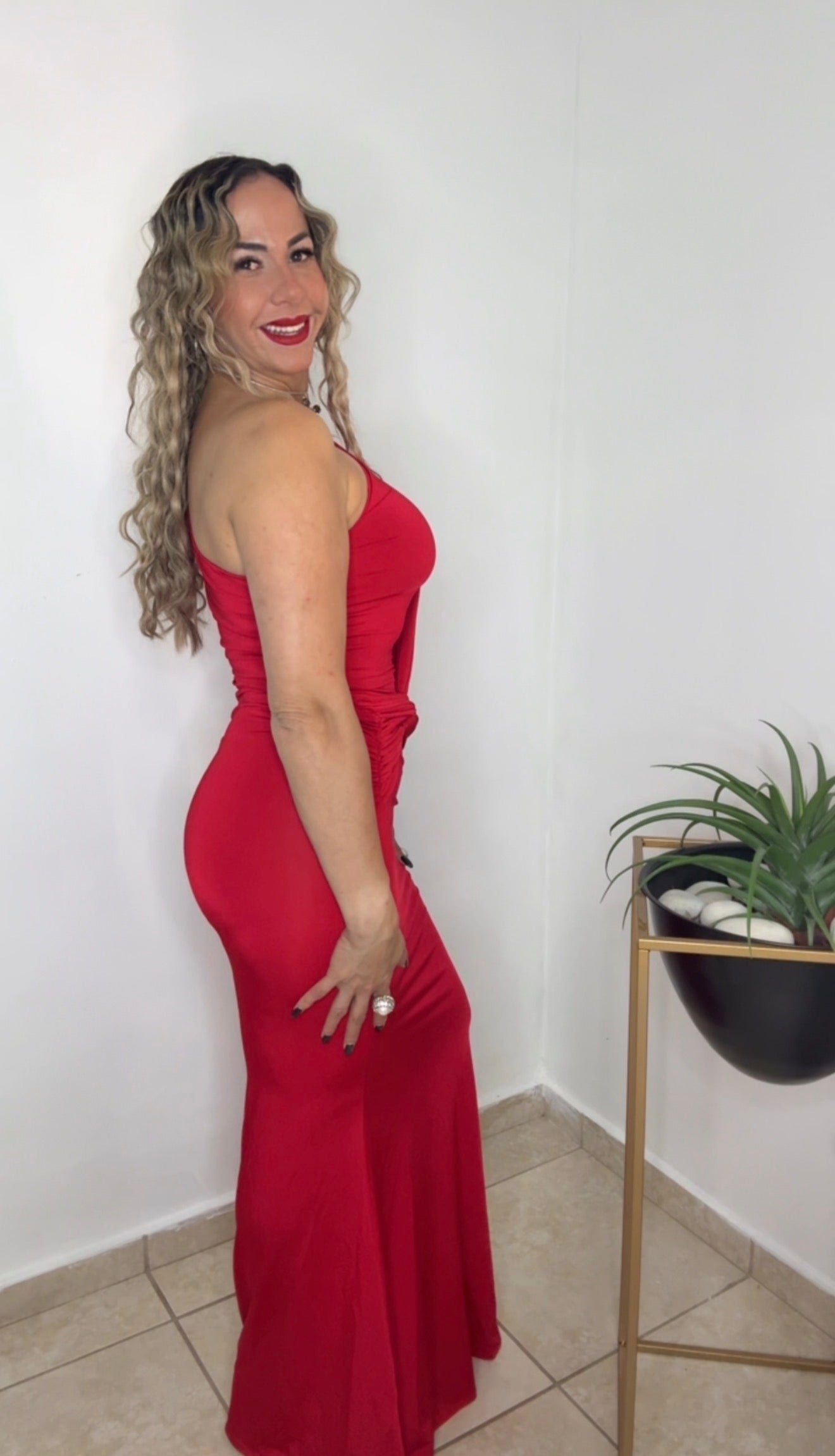 Red One Shoulder Maxi