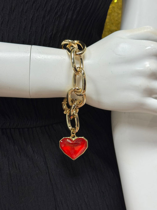 Cadena Color Oro Cristal Rojo