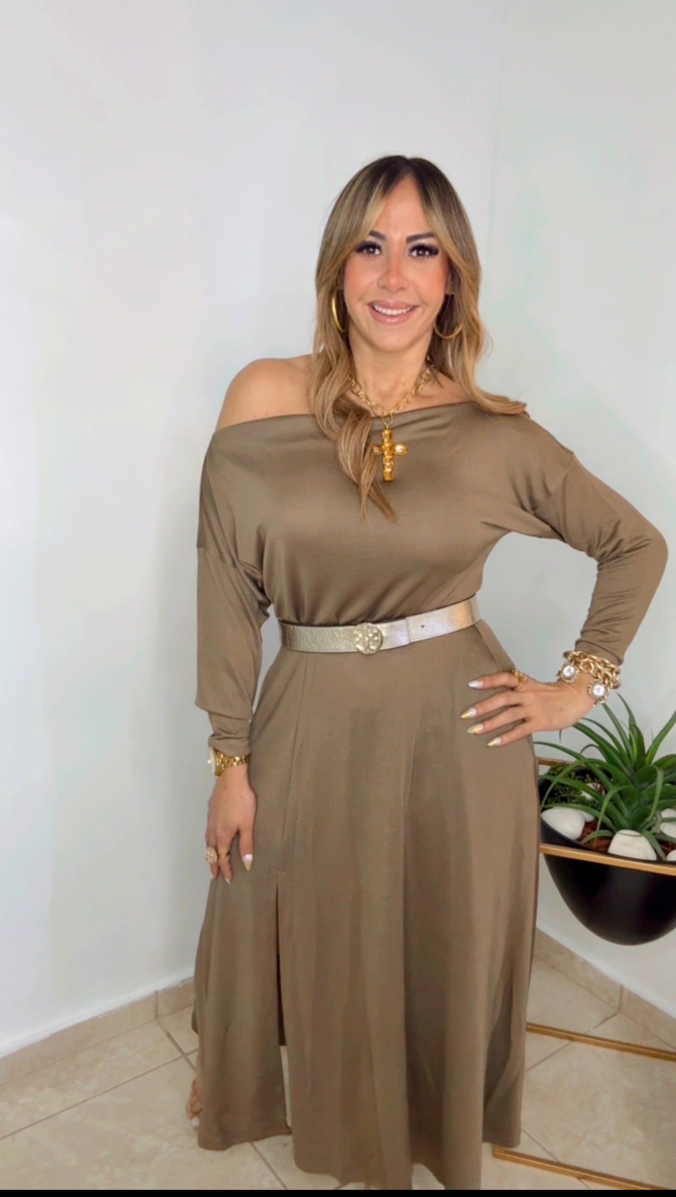 Olive Taupe Classic Dress