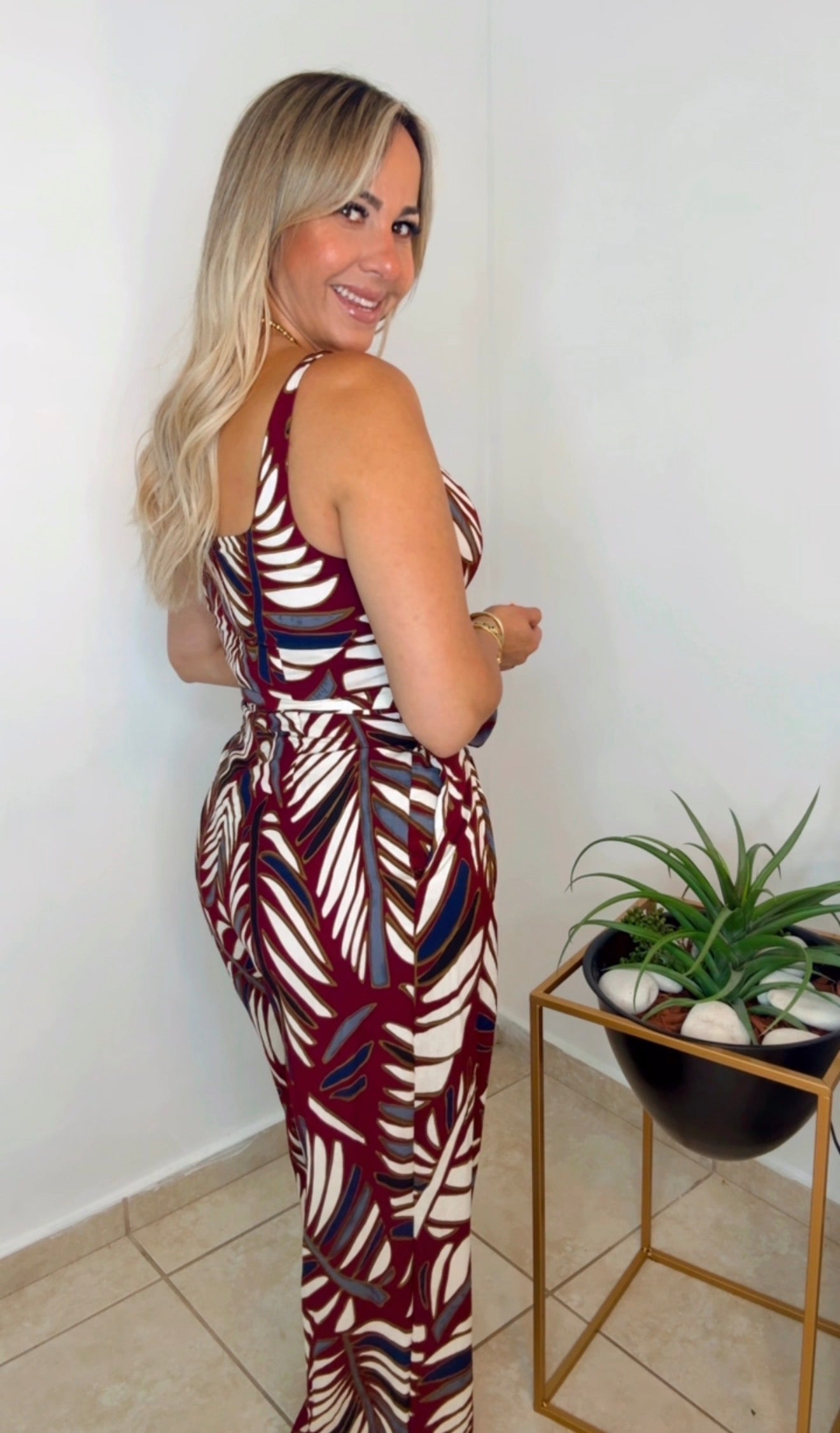 Burgundy Palms Jumpsuit