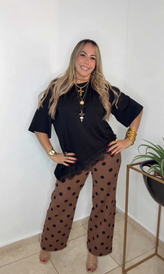 Brown Wide Leg Polkadots