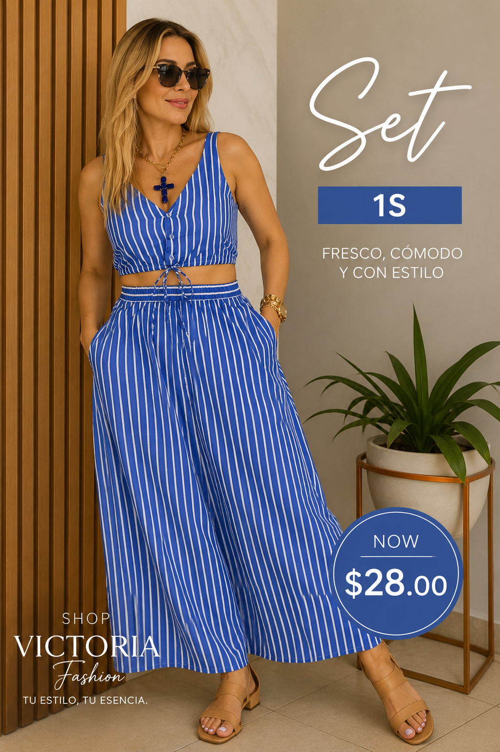 Blue And White Lines Maxi Skirt Set (VENTA FINAL)