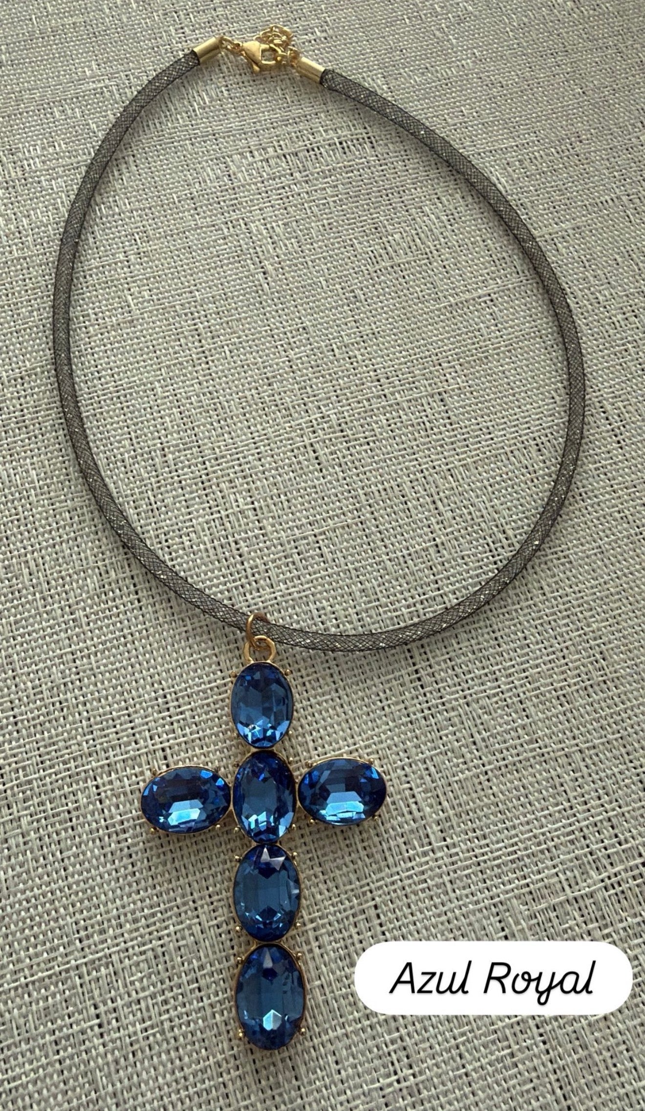Collar Metalico Cruz Cristal