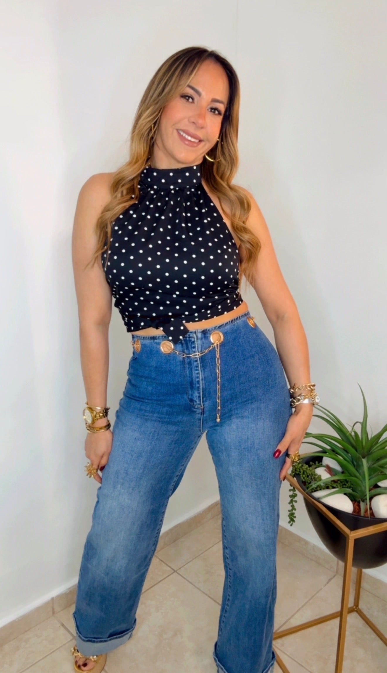 Medium Denim Circle Gold