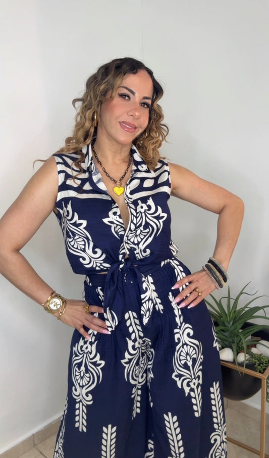 Multi Navy Set Wide Leg Pant