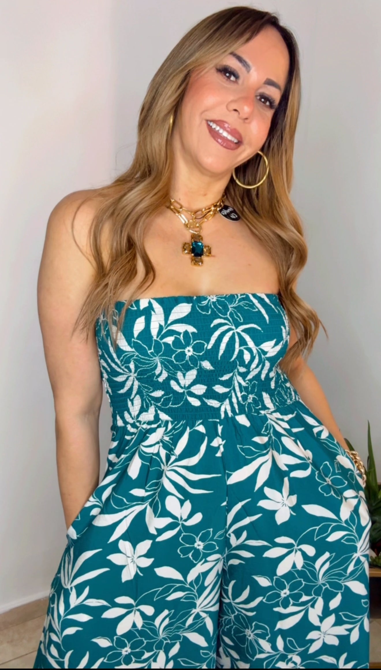 Teal And White Asymmetrical Jumpsuit