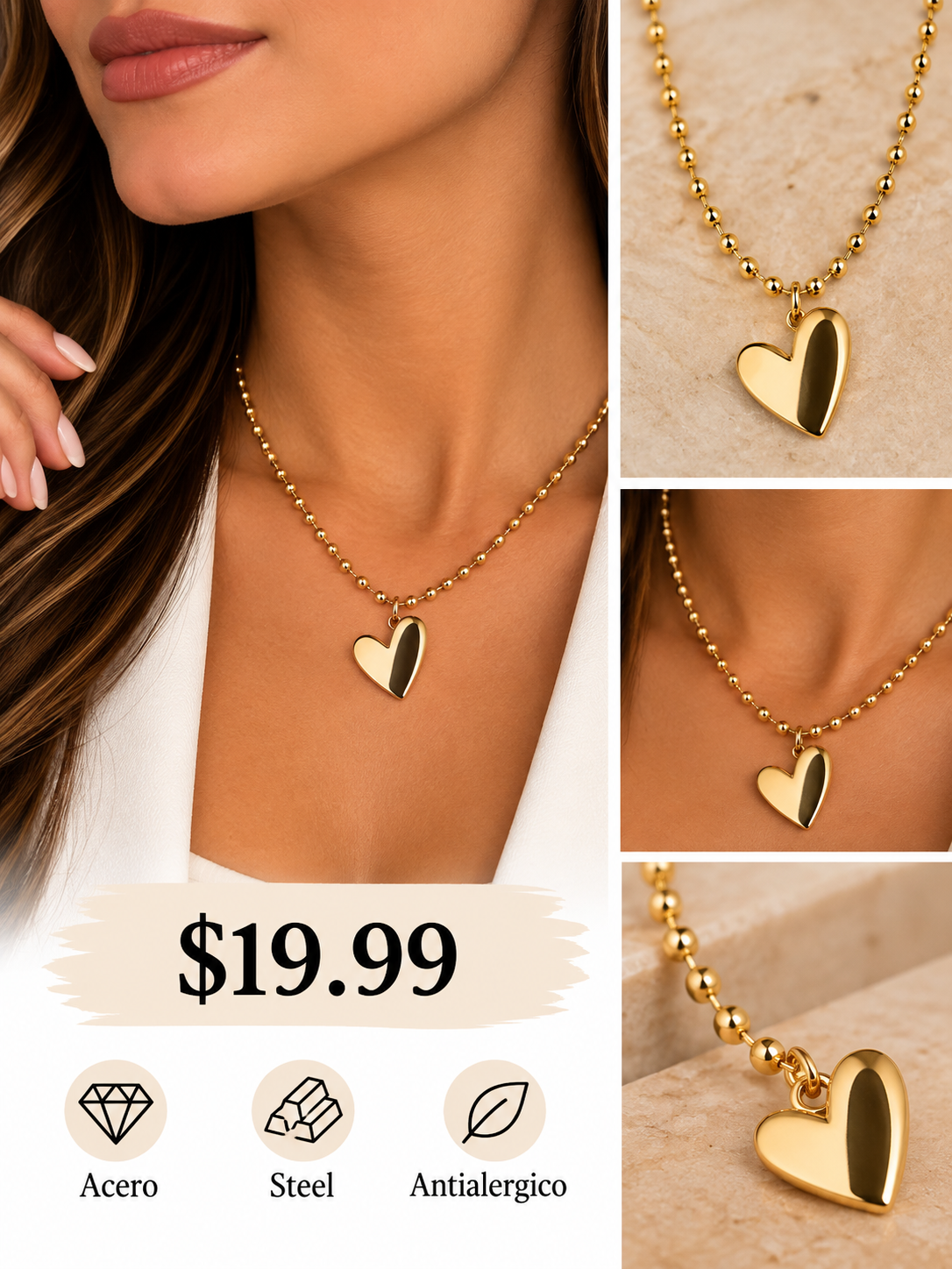 Cadena Military Charm Corazon