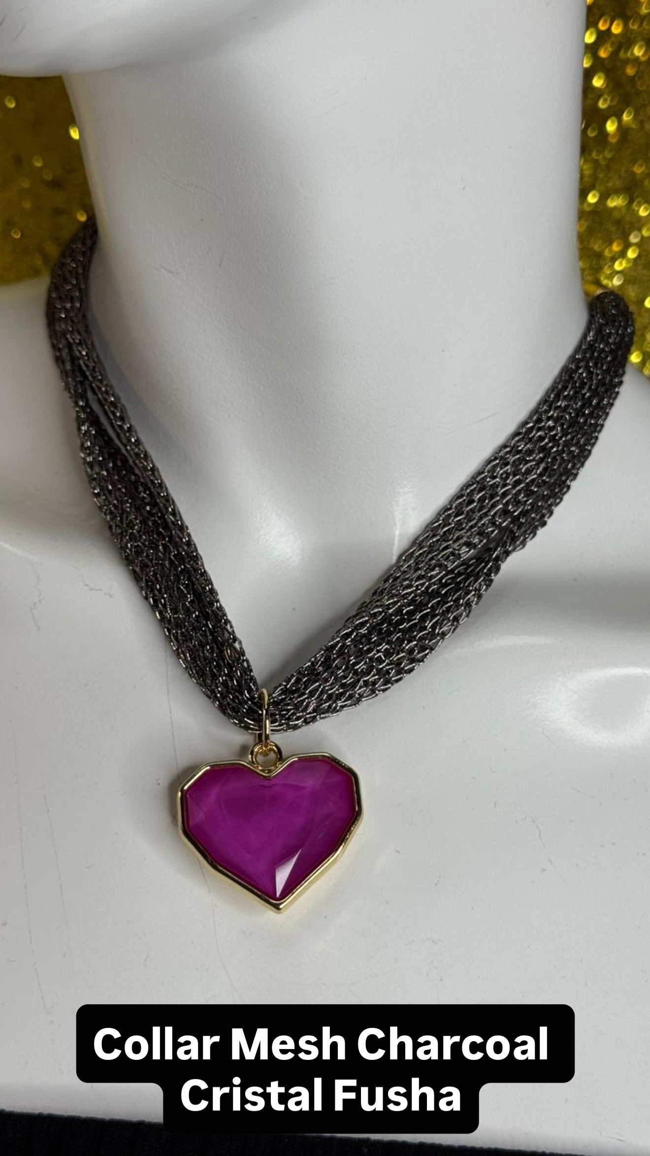 Collar Mesh Charcoal Grey Cristal Fusha