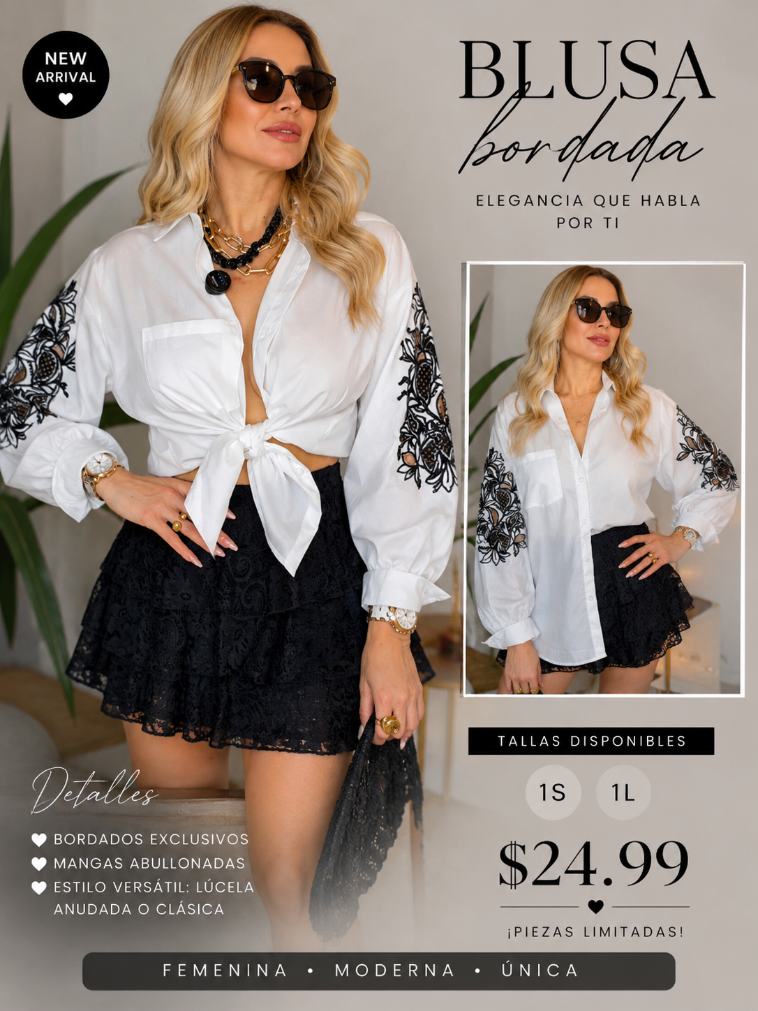 White Details Black Elegant Blouse (VENTA FINAL)