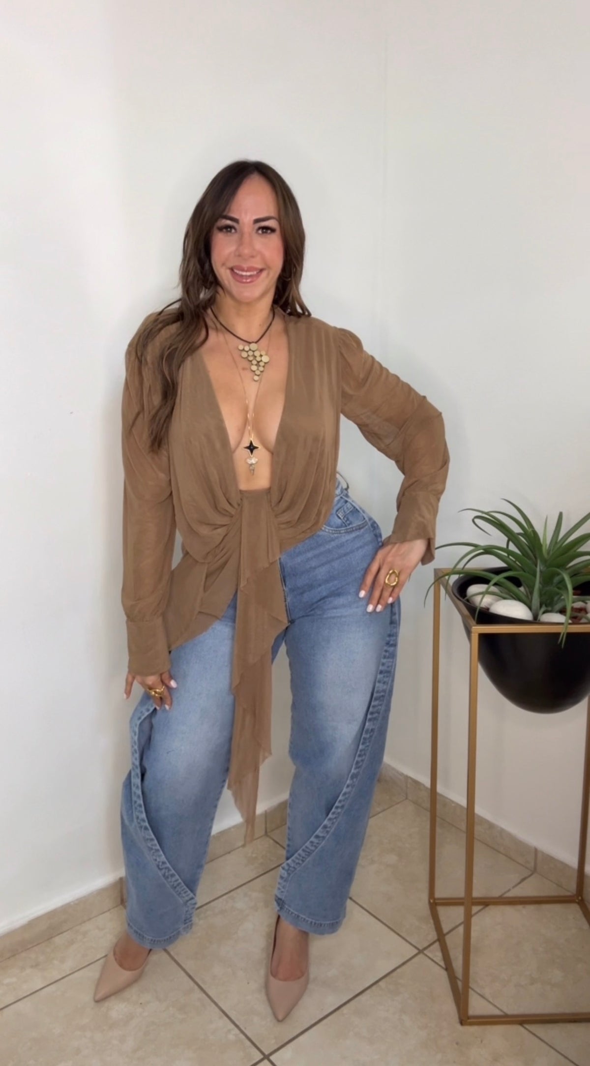 Taupe Mesh Blouse