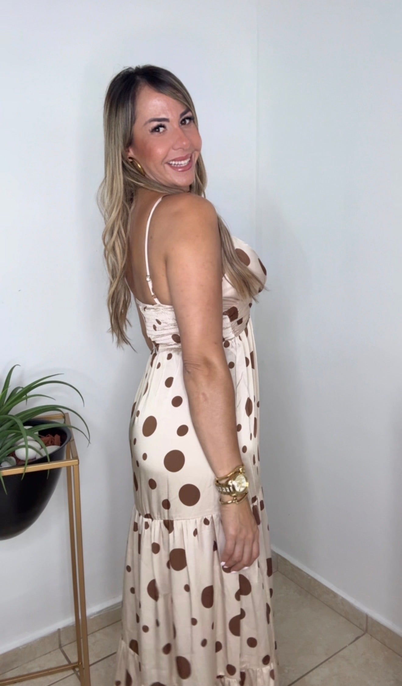 Brown Polkadots Maxi Dress