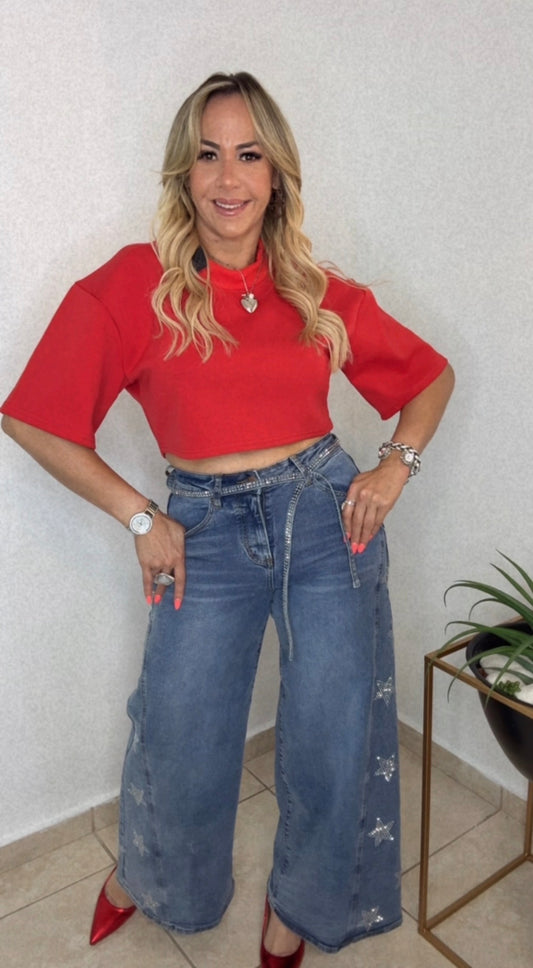 Red Oversize Crop Tshirt