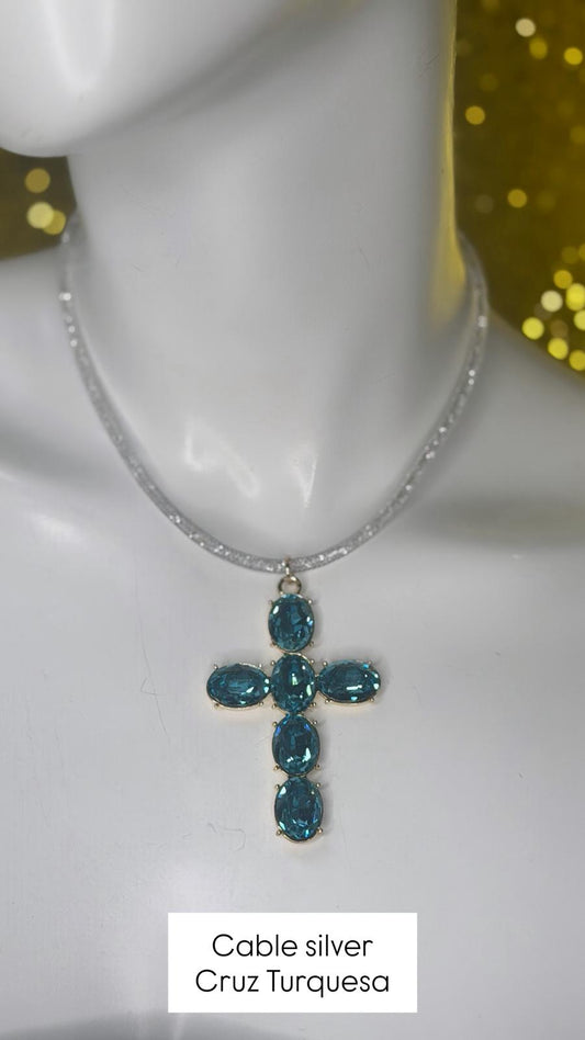 Collar  Metalico Cruz Cristal