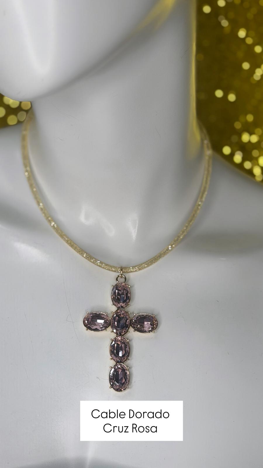 Collar  Metalico Cruz Cristal