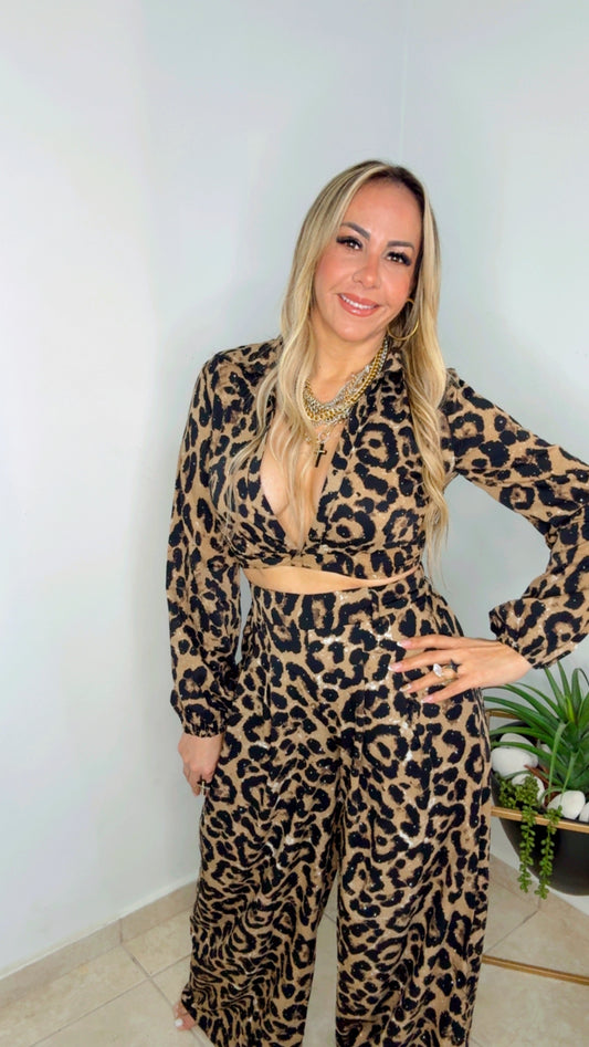 Animal Print Glam Palazzo Set