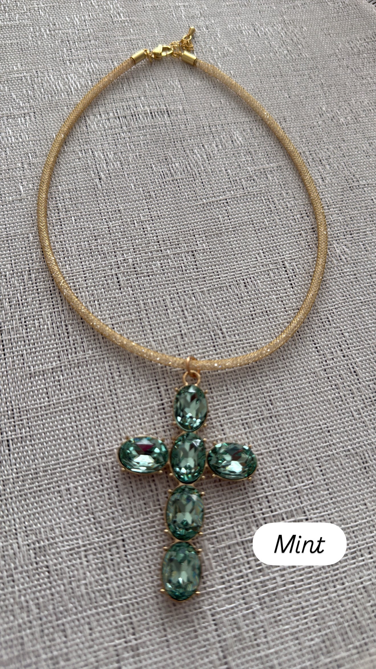 Collar  Metalico Cruz Cristal