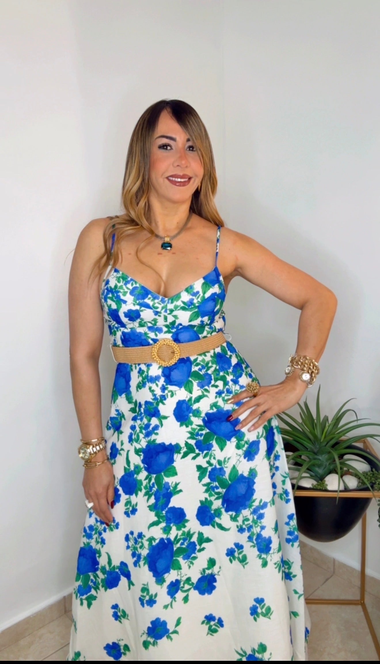 Multi Blue Elegant Midi Dress