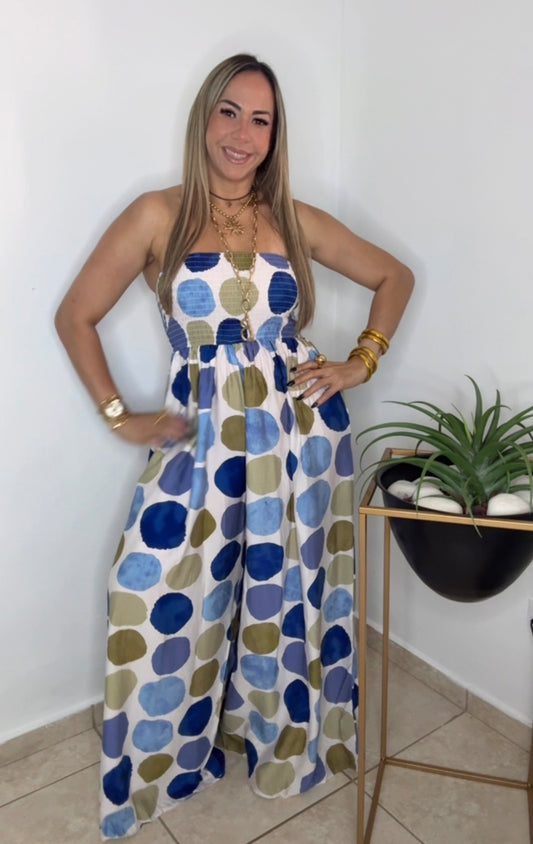 Multi Blue Polkadots Jumpsuit