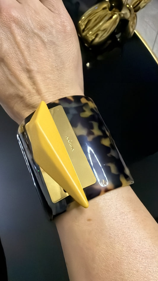 Cuff En Recina Italiana Cheetah Bano en Oro