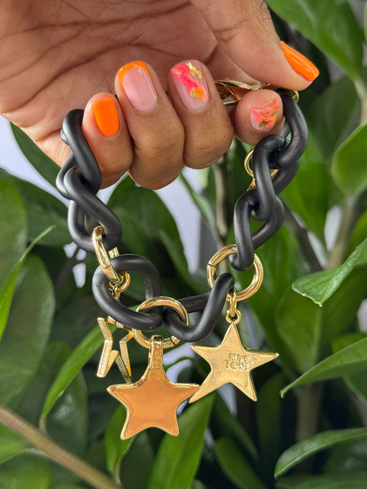 Pulsera Negra Charms Estrellas Gold