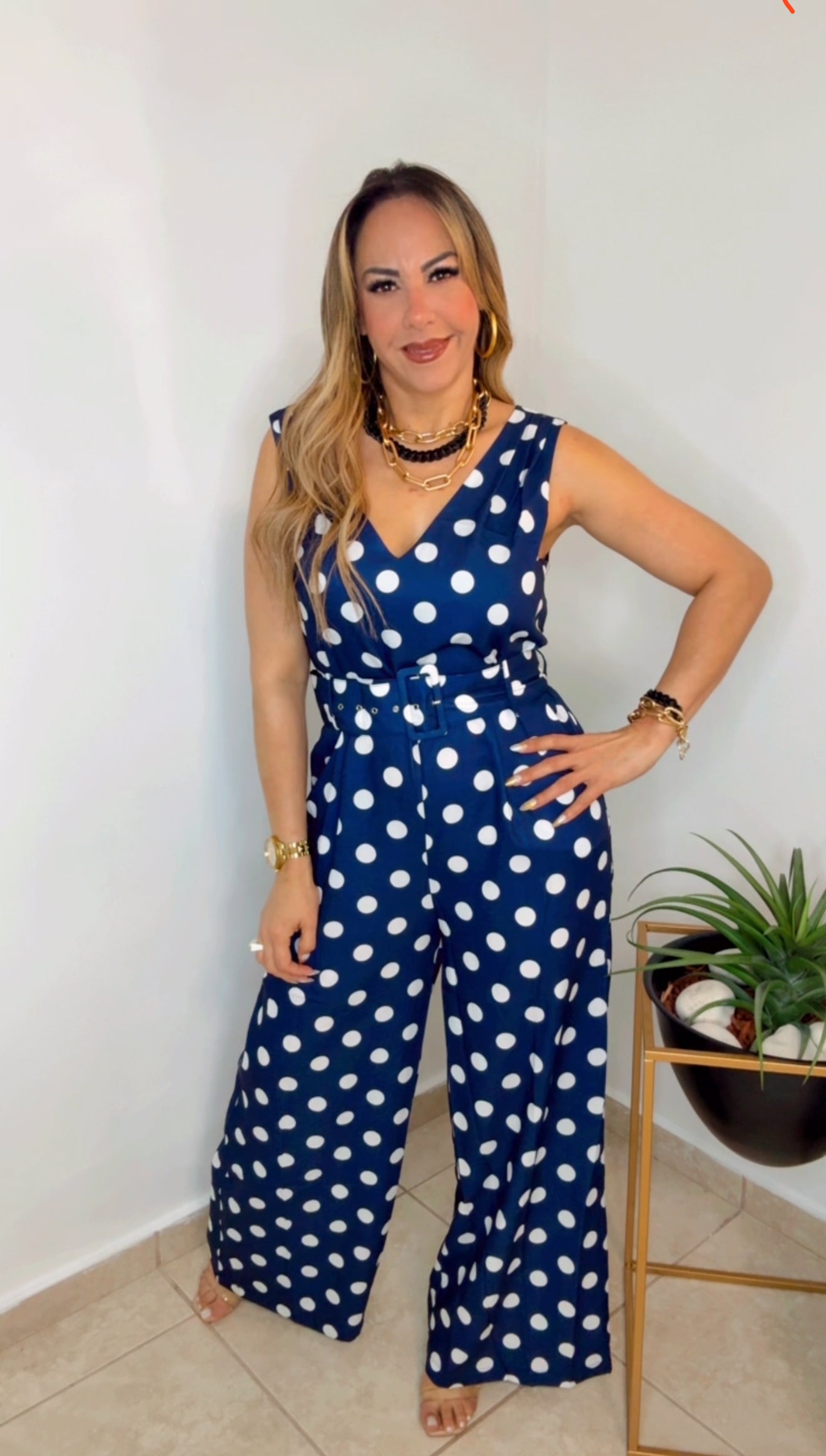 Navy Polka Dots Jumpsuit