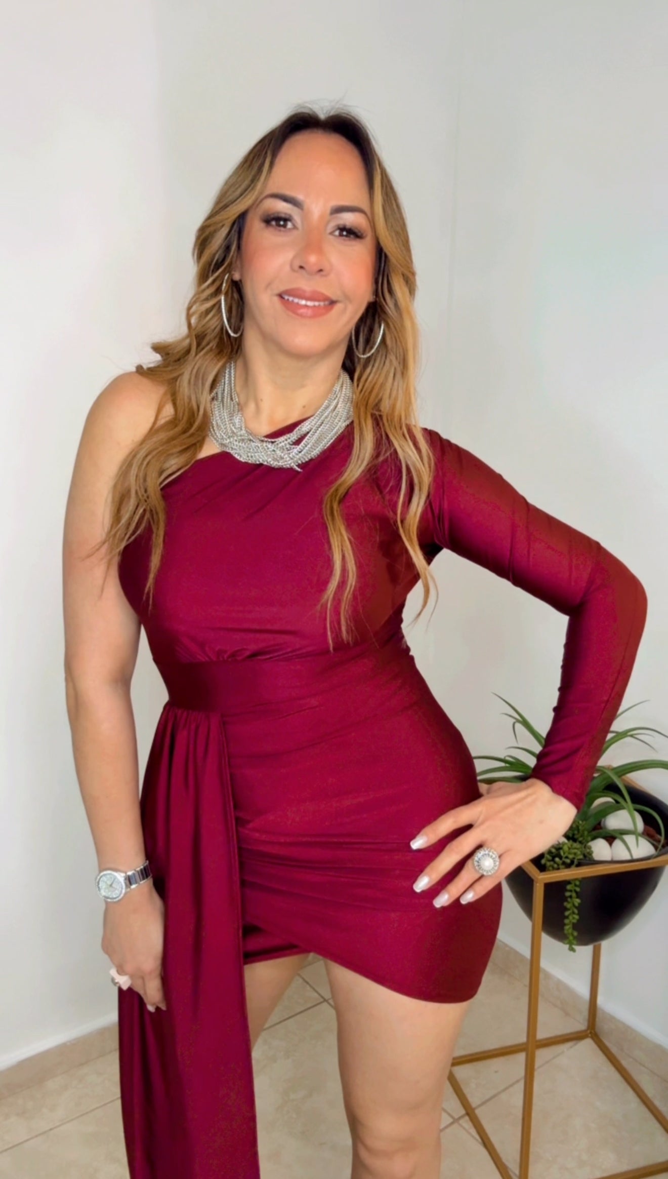 Burgundy Asymmetric Dress