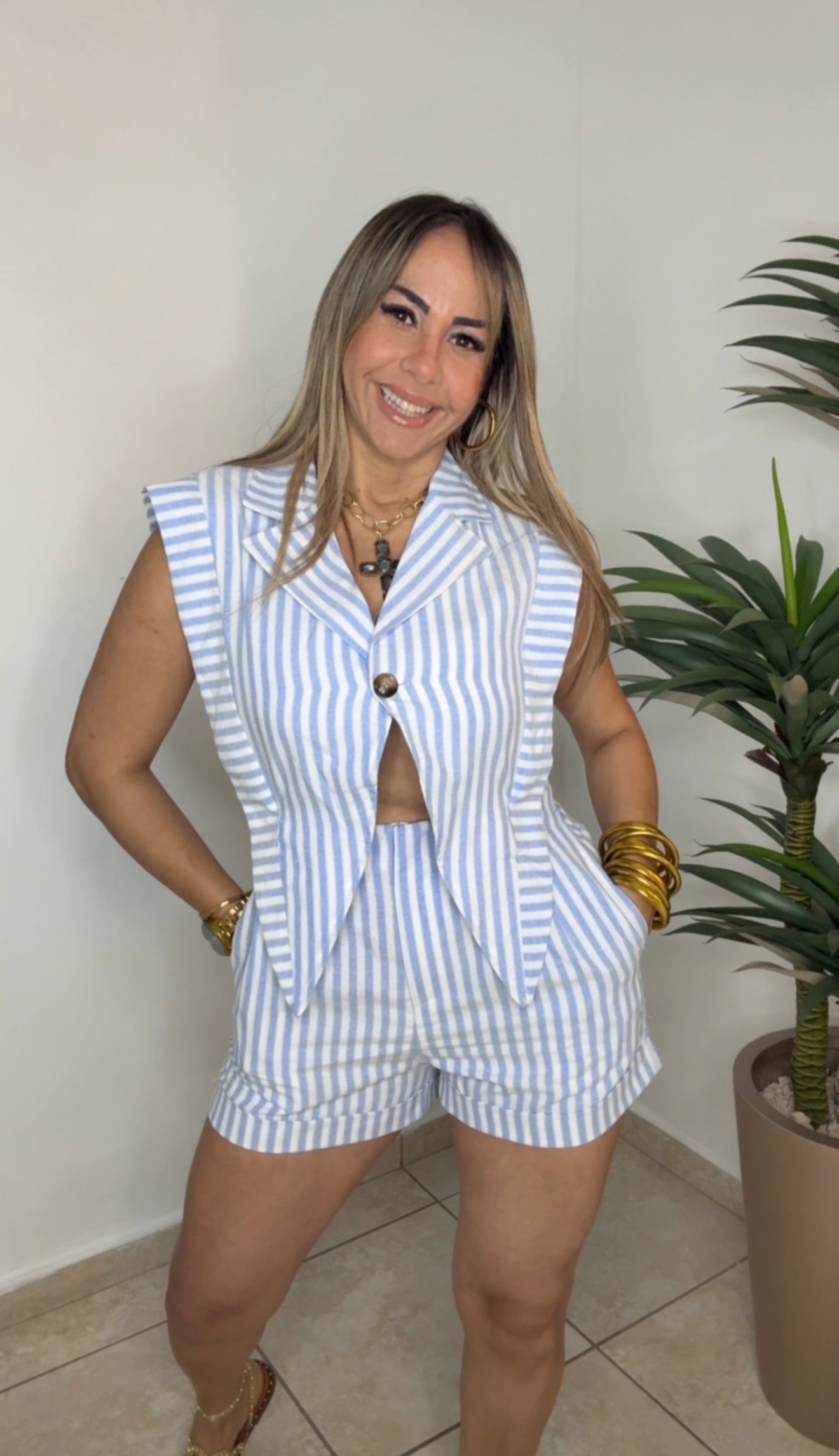 Baby Blue Striped Romper