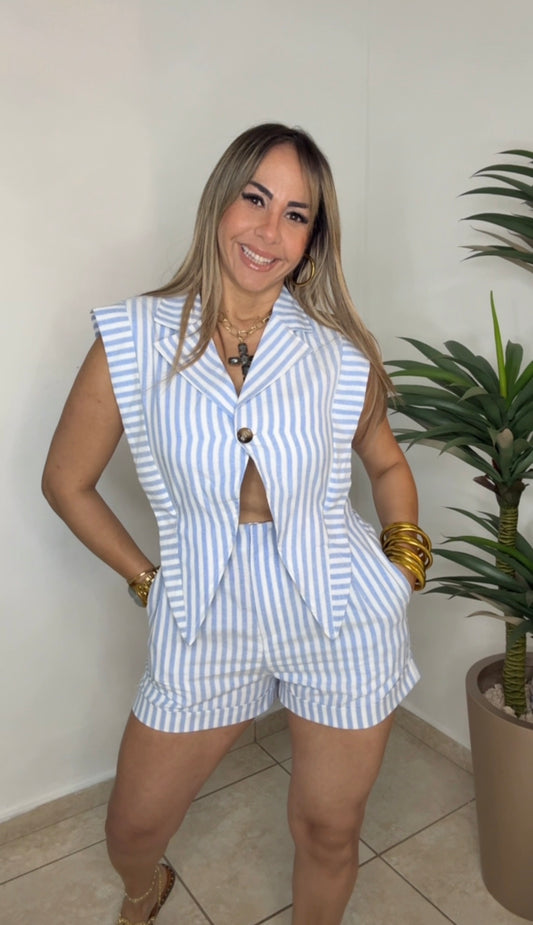 Baby Blue Striped Romper