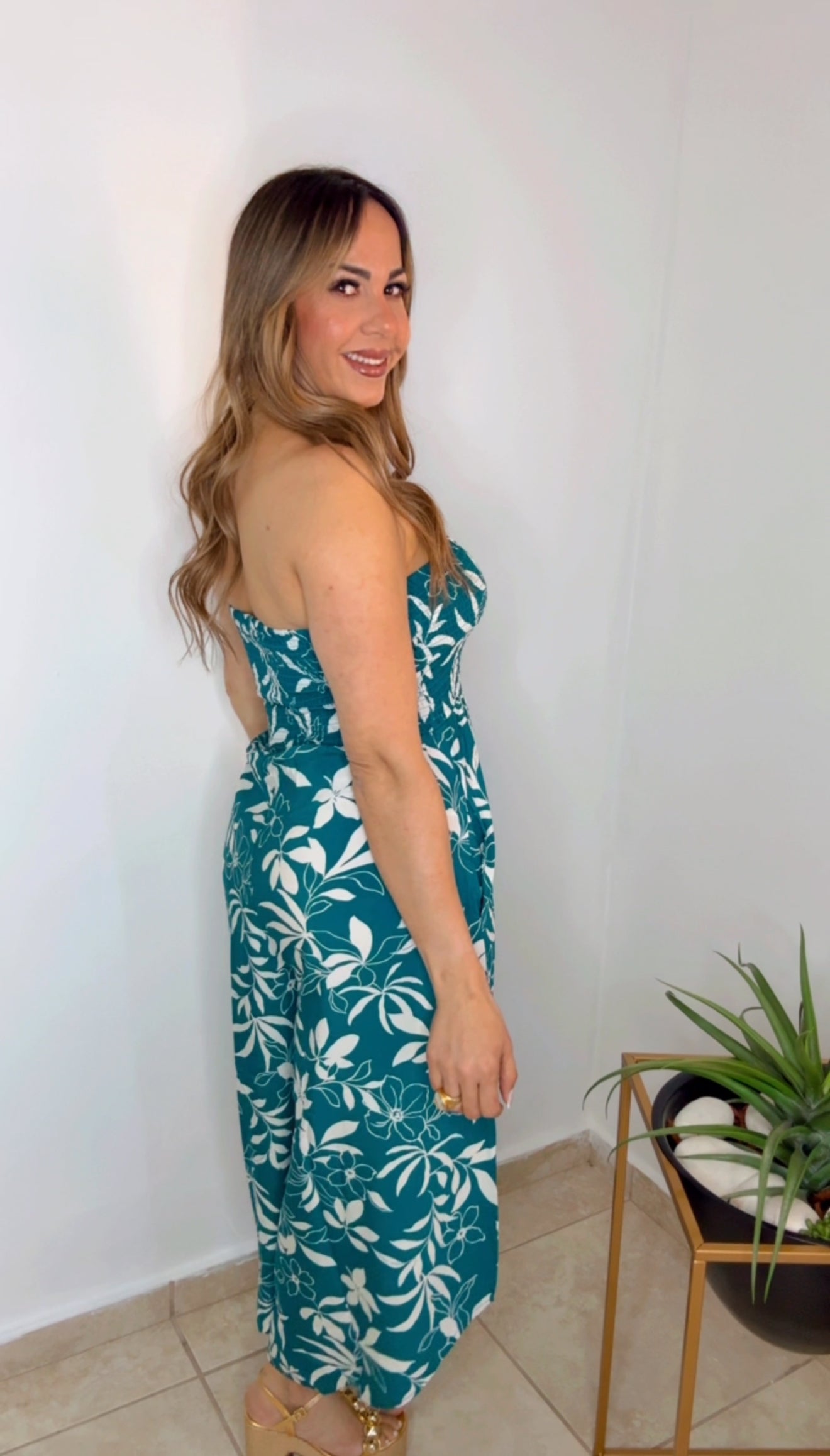 Teal And White  Asymmetrical Jumpsuit