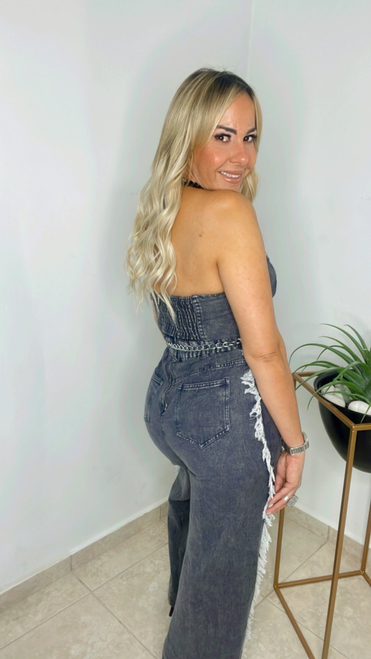 Ripped Tube Grey Jumpsuit