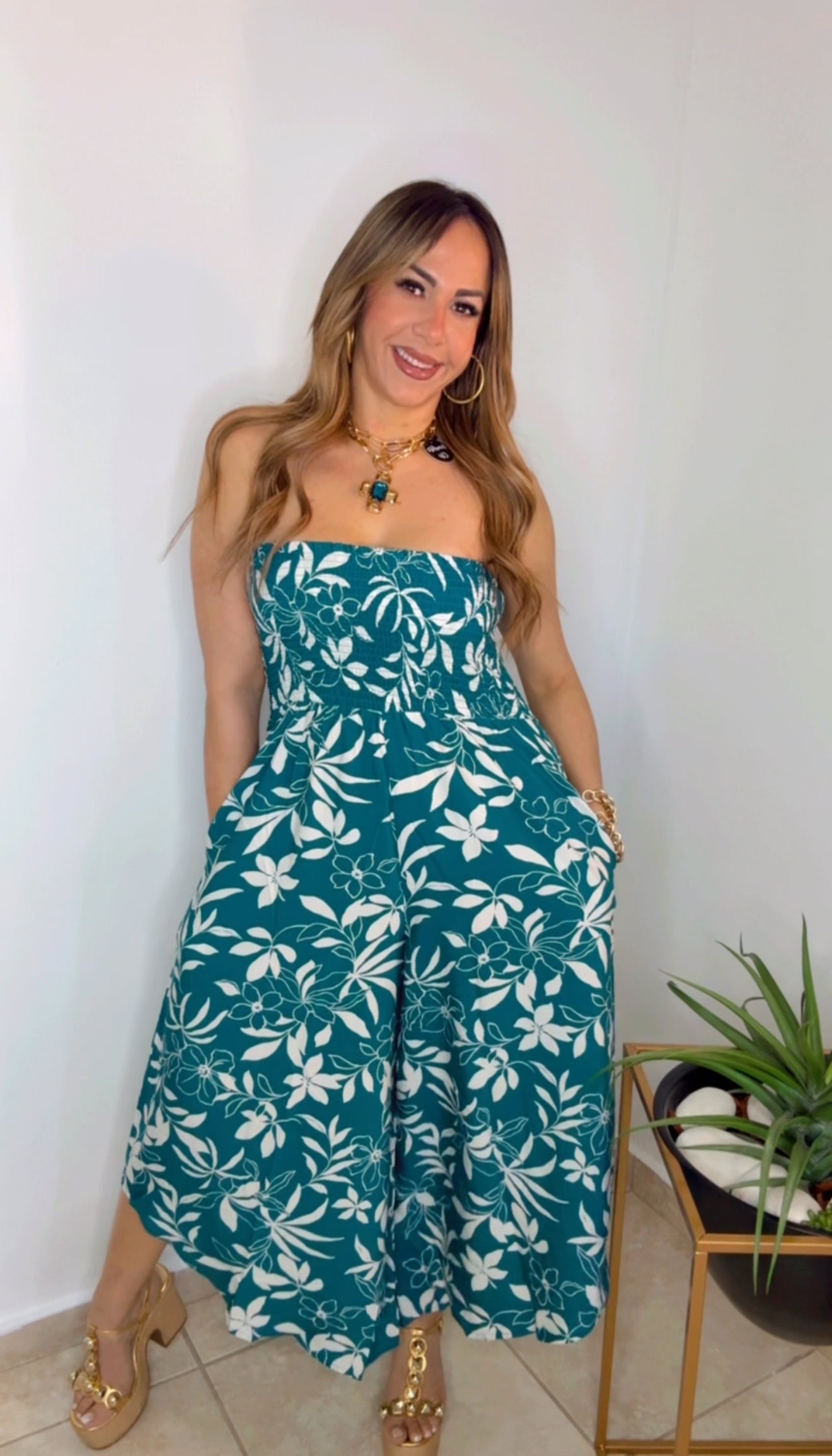 Teal And White  Asymmetrical Jumpsuit