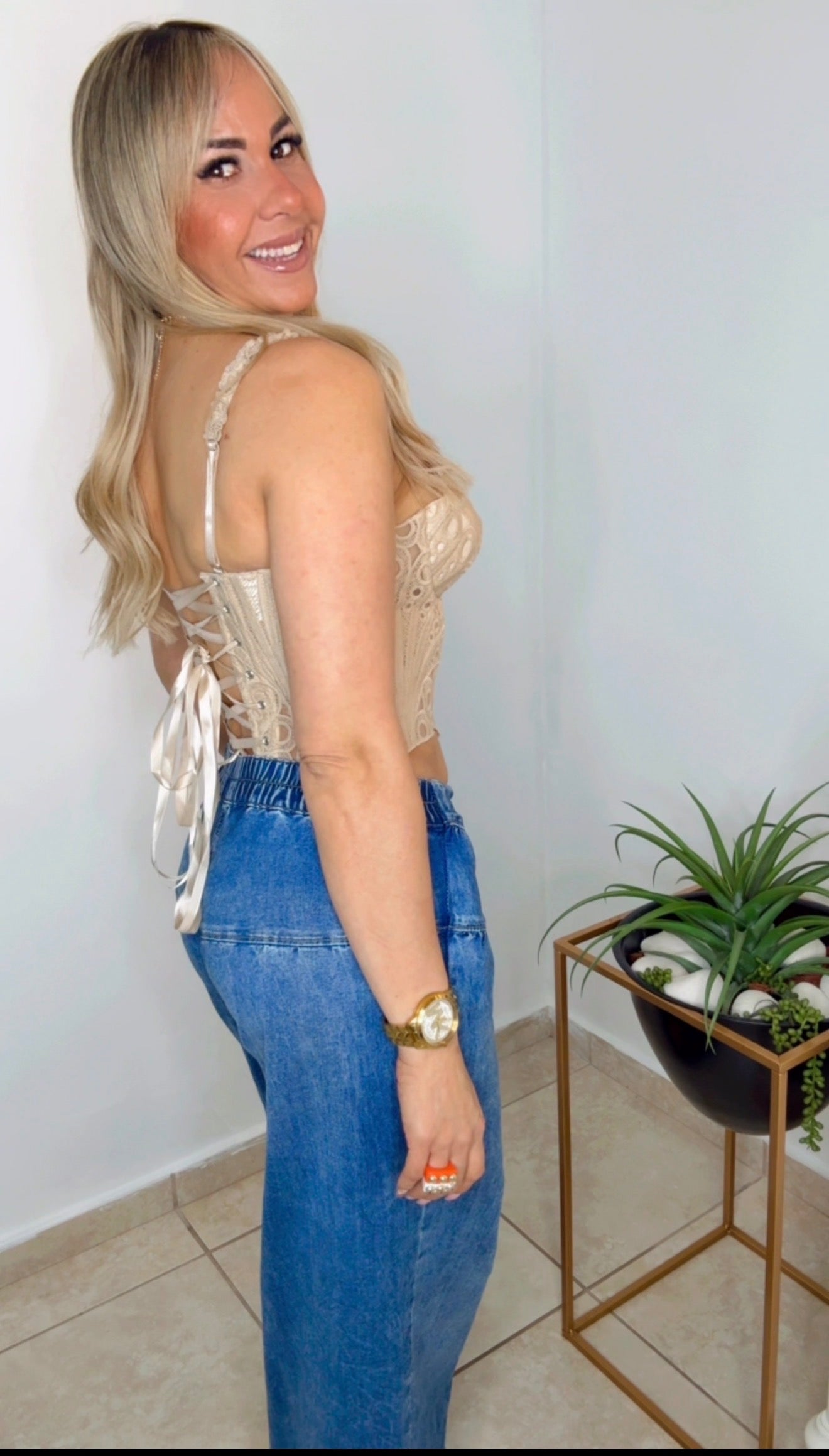 Beige Crop Corset