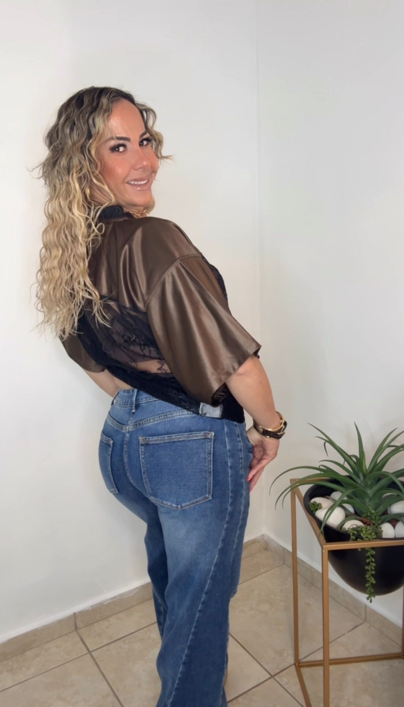 Brown Leopard Jersey Lace Top