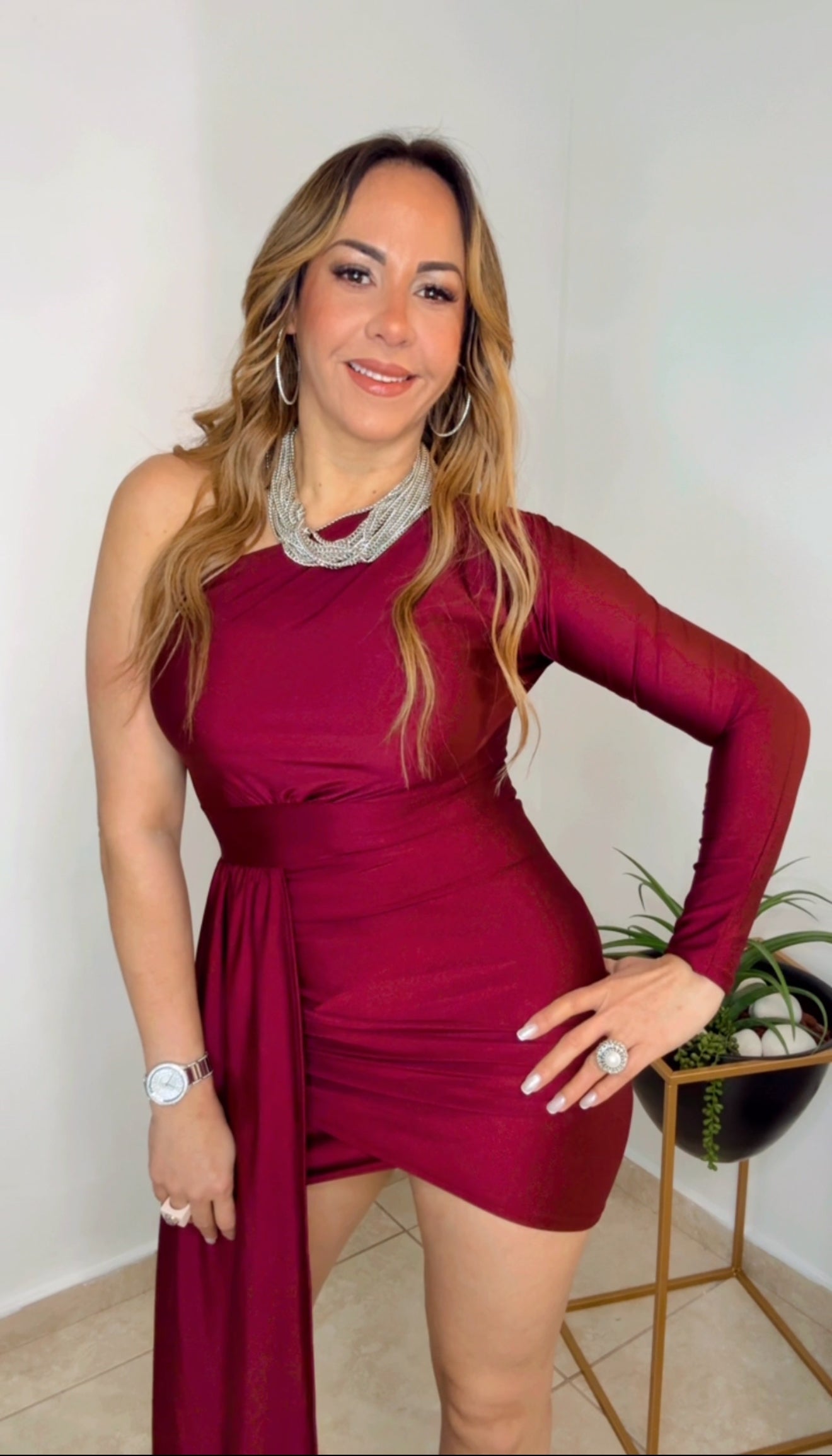 Burgundy Asymmetric Dress