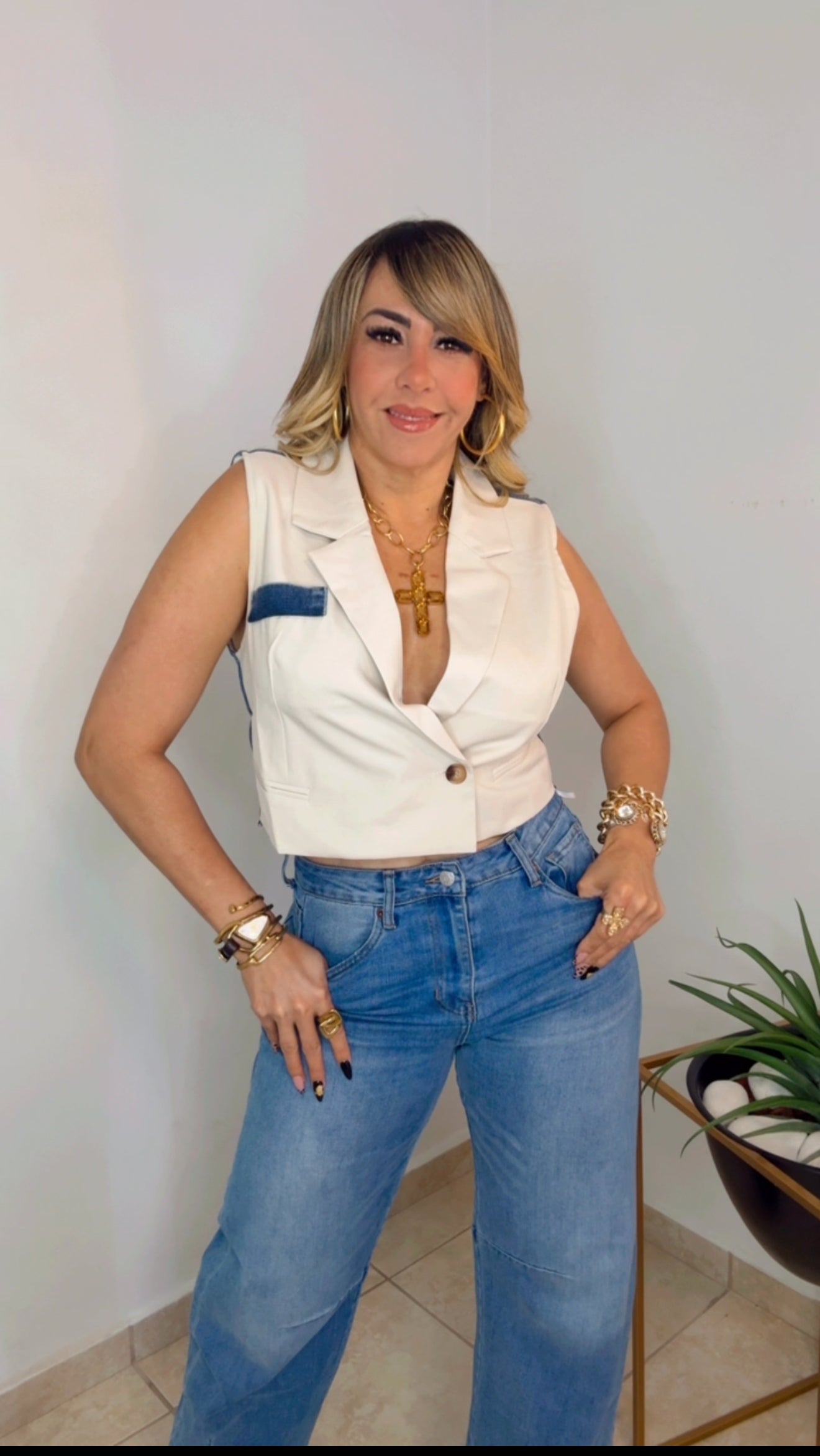 Beige And Denim Vest