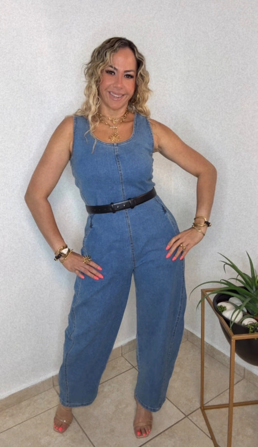 Denim Jumpsuit Barrel Leg