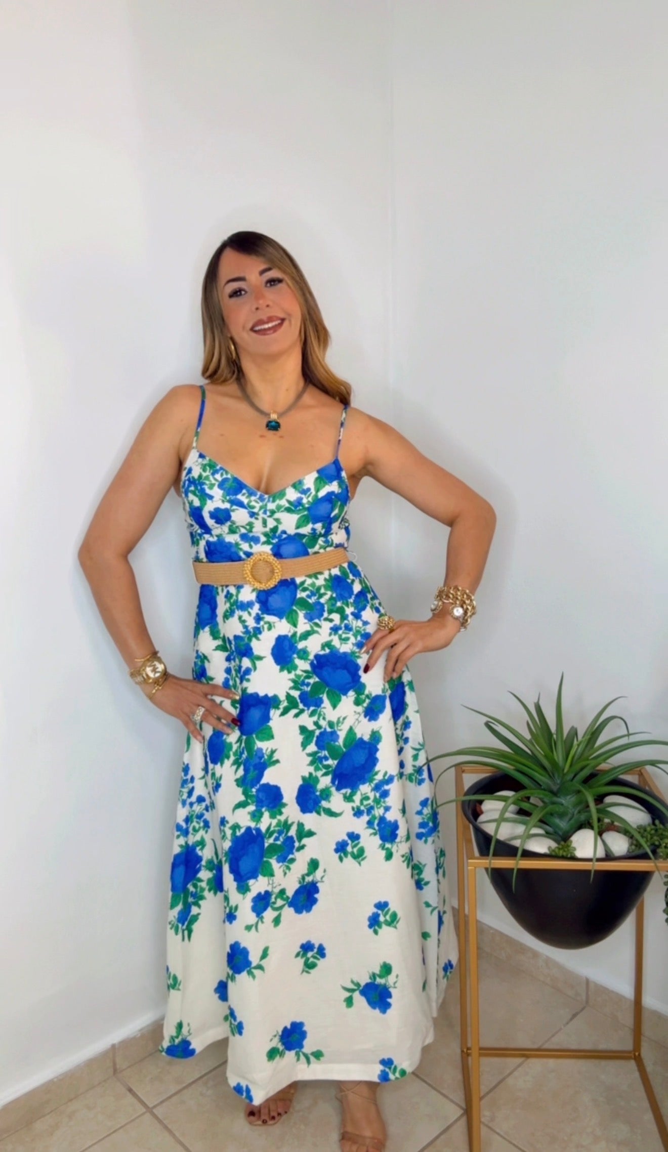 Multi Blue Elegant Midi Dress