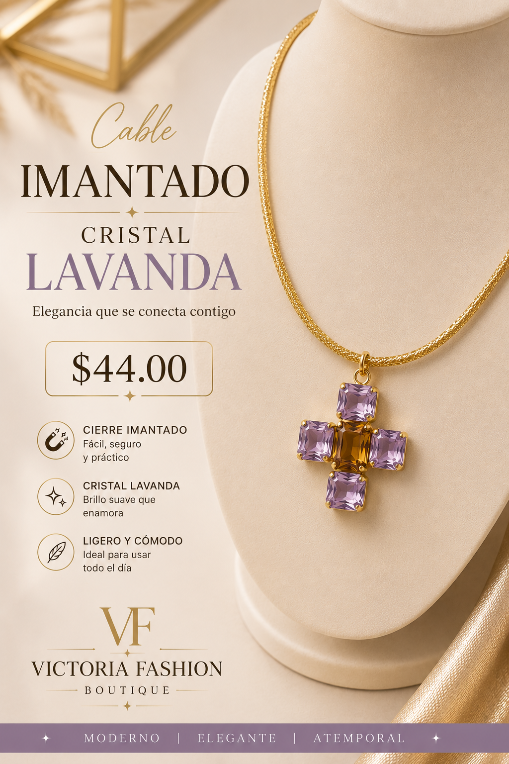 Cable Imantado Cruz En Cristal