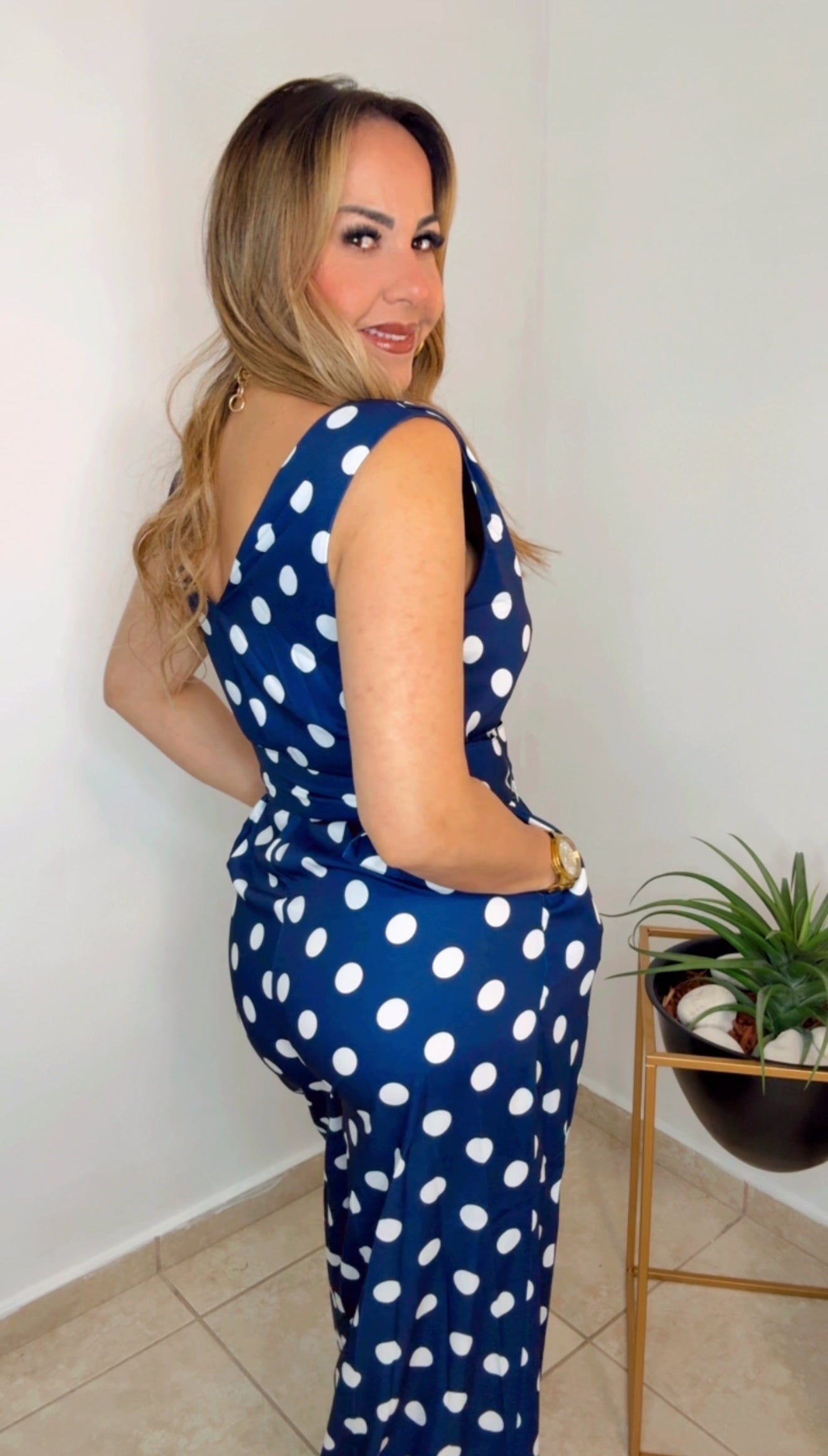 Navy Polka Dots Jumpsuit