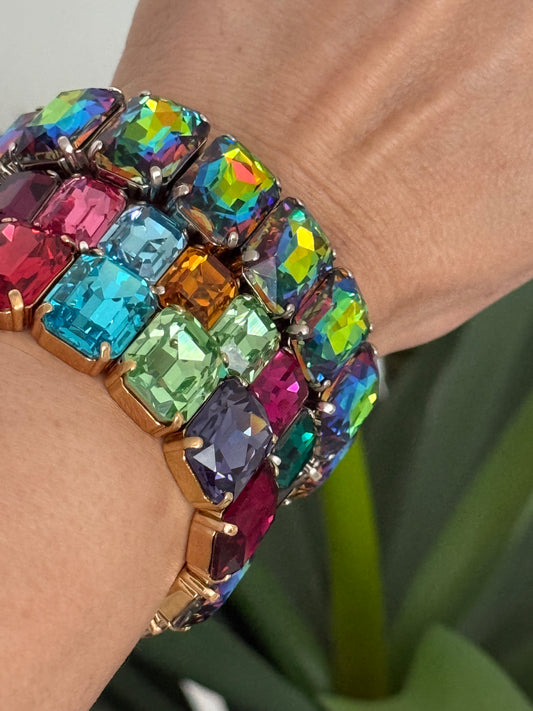 Pulsera Elástica Swarovski Cuadrado Mediano